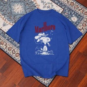Marlboro Blue Tee with Red Logo and White Snoopy Print